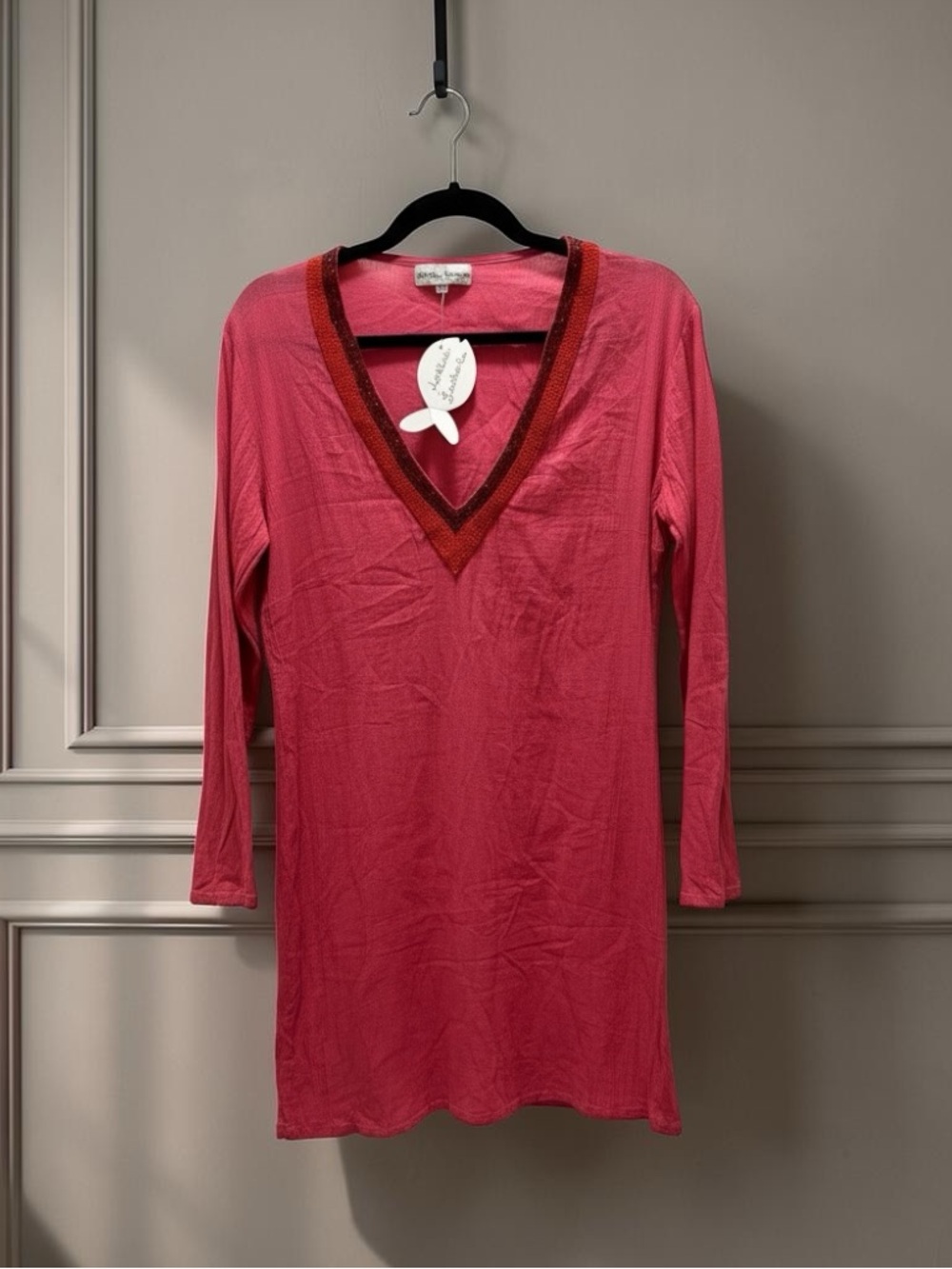 Antica Sartoria Pink Beaded Tunic Style Swimsuit Cover up Size Small NWT
